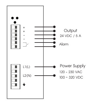 Switching Power Supply 5A แรงดันอินพุท 90-264 VAC (1 PHASE) /100-345 VDC